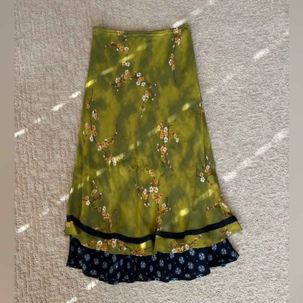 Vintage Floral Green and Black Reversible Women's Skirt
